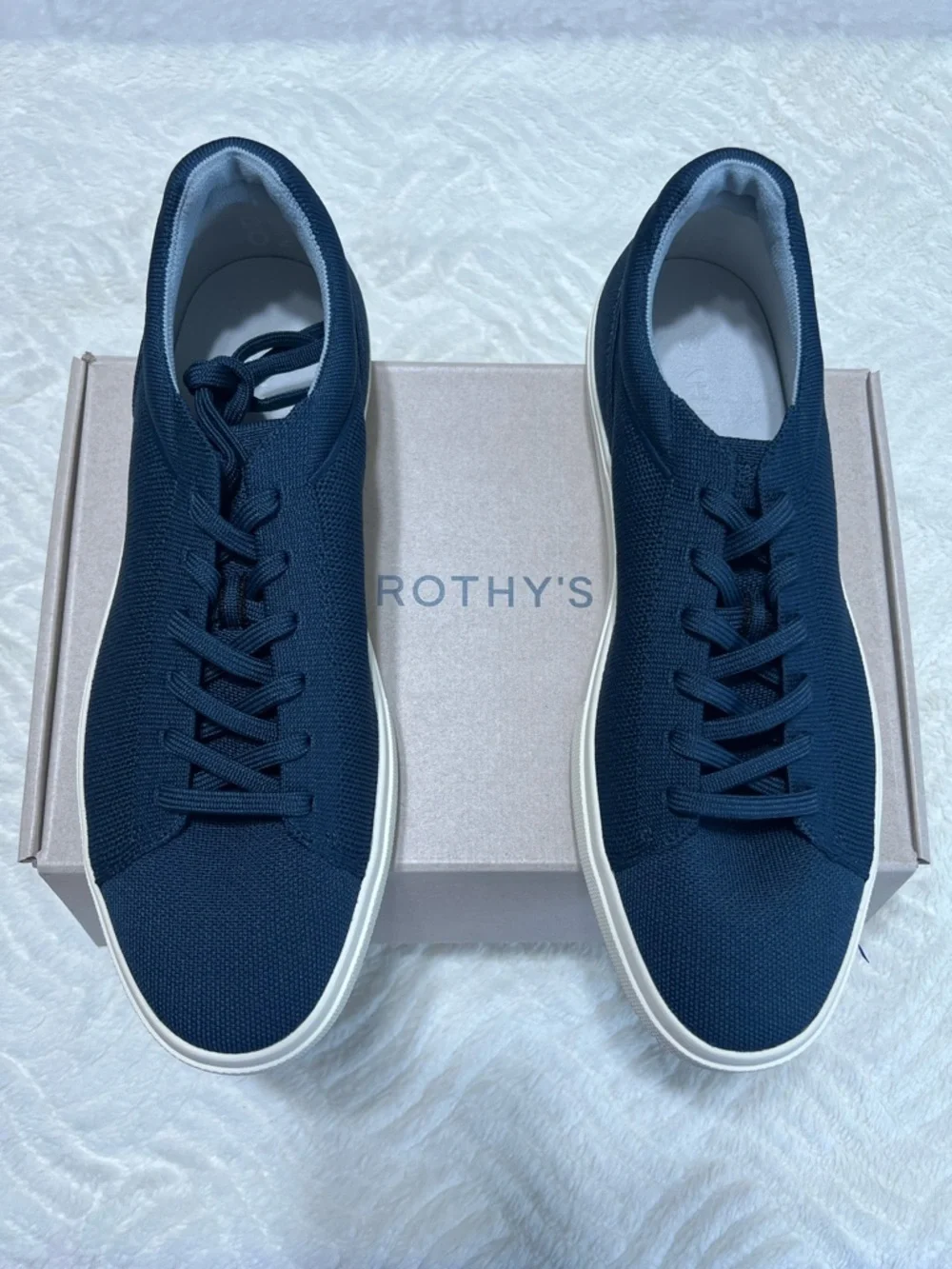Rothy’s Men’s RS01 Sneaker Navy Blue Size 12 NEW IN BOX Sustainable Knit Lace Up